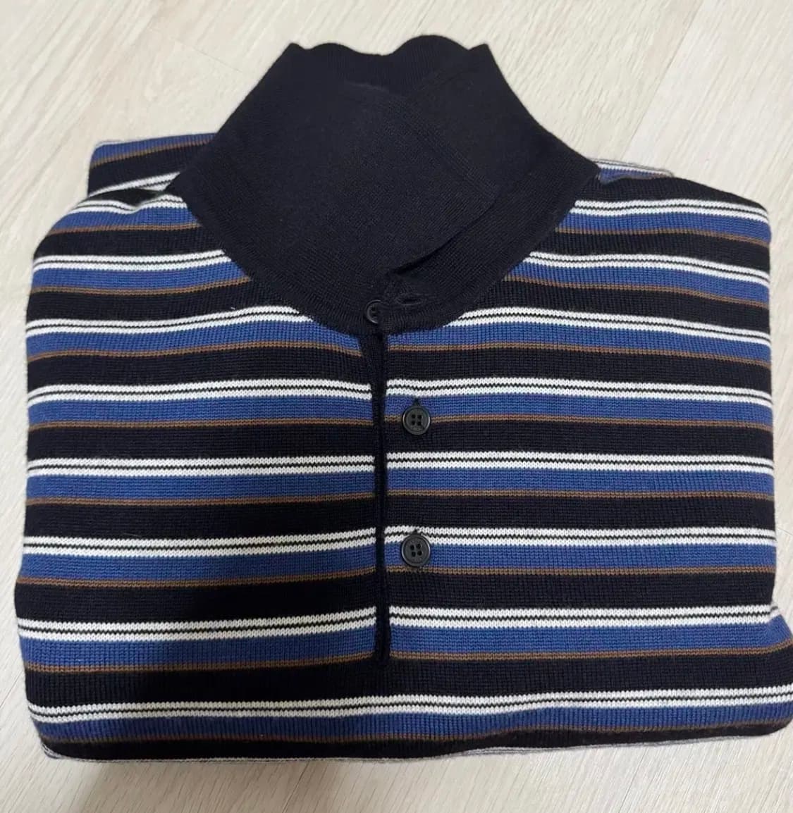 시스템옴므 울 스트라이프 칼라 니트 탑 다크 네이비 XL 상품이미지2