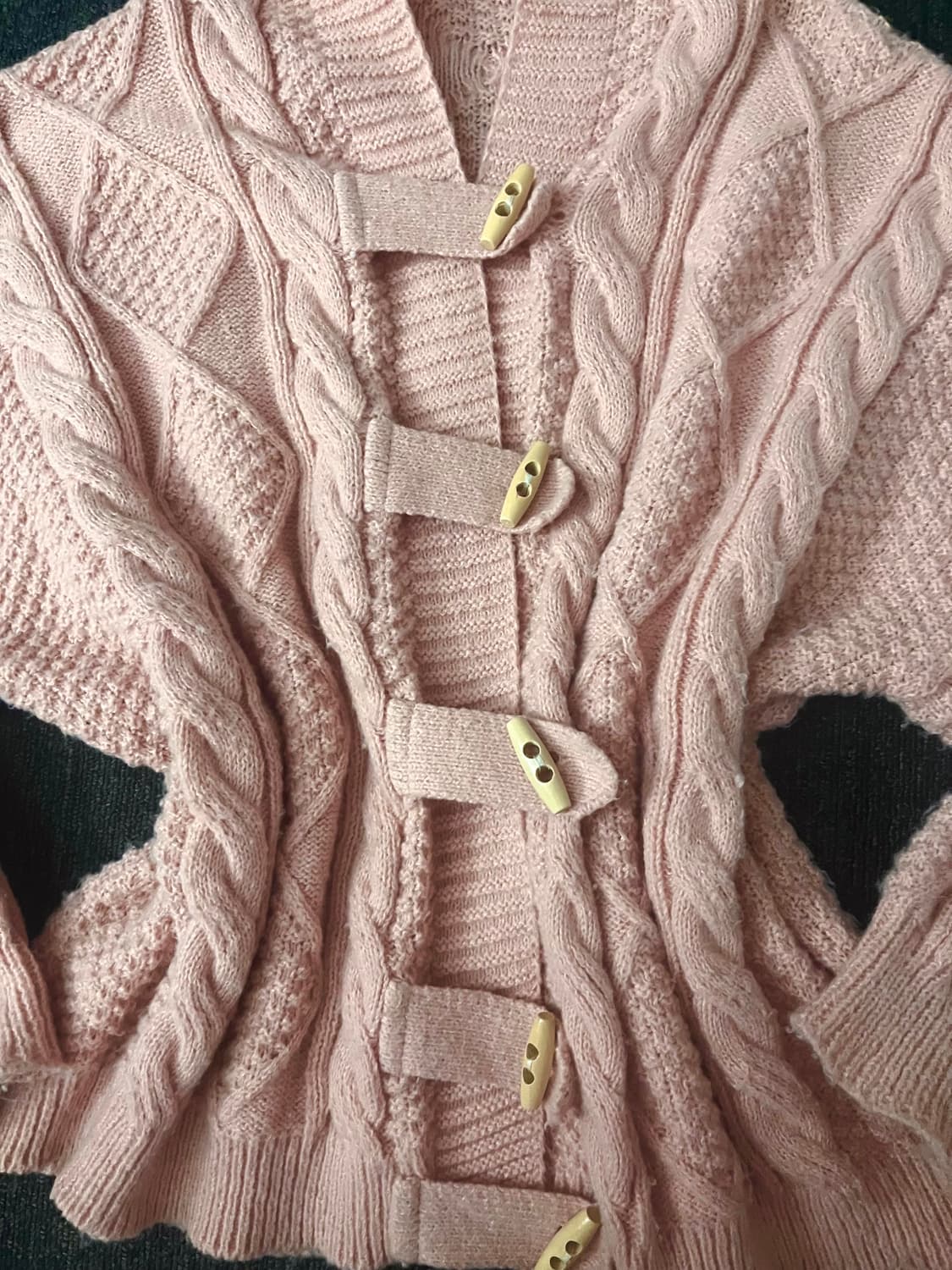 핑크 꽈배기 후드 떡볶이 니트 가디건 상품이미지2