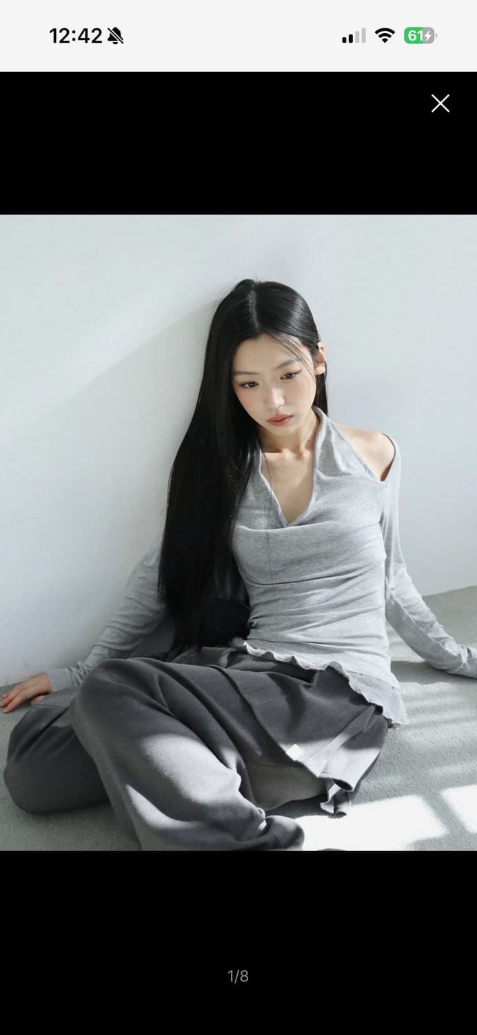  (어글리쉐도우) 스카프 퍼 프릴 티셔츠(그레이) 상품이미지1