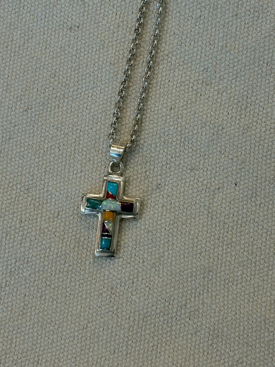 오팔 인레이 크로스 실버 펜던트 상품이미지2