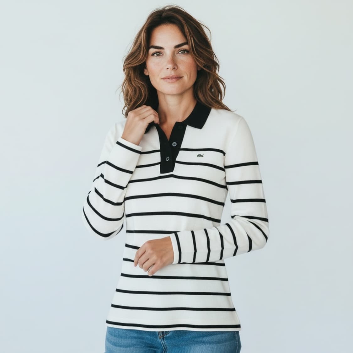 [S] Lacoste 라코스테 슬림핏 스트라이프 긴팔 카라티 상품이미지2