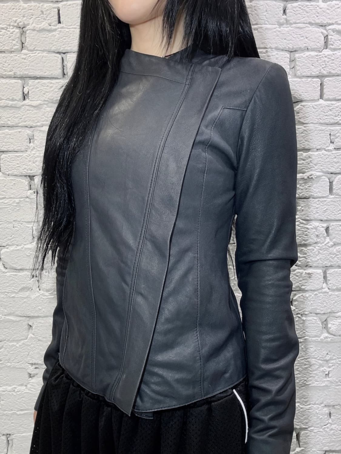 Asymmetric Goat Leather Moto Jacket 상품이미지2