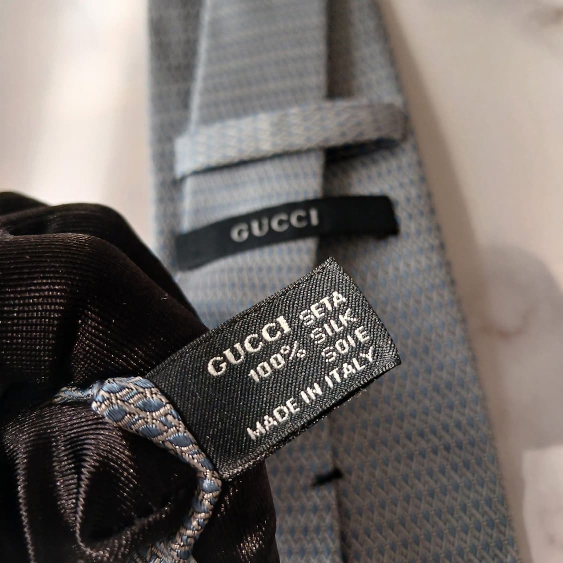 GUCCI 구찌 실크 하늘색 패턴 넥타이 8.5cm B등급 E714 상품이미지8