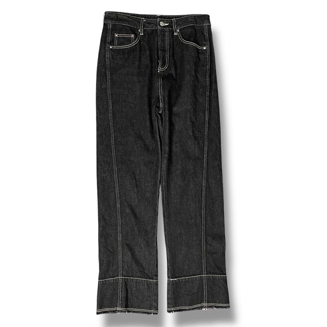 (29) 써스데이아일랜드 유니크 롤업 스티치 흑청 데님 팬츠 M 상품이미지1