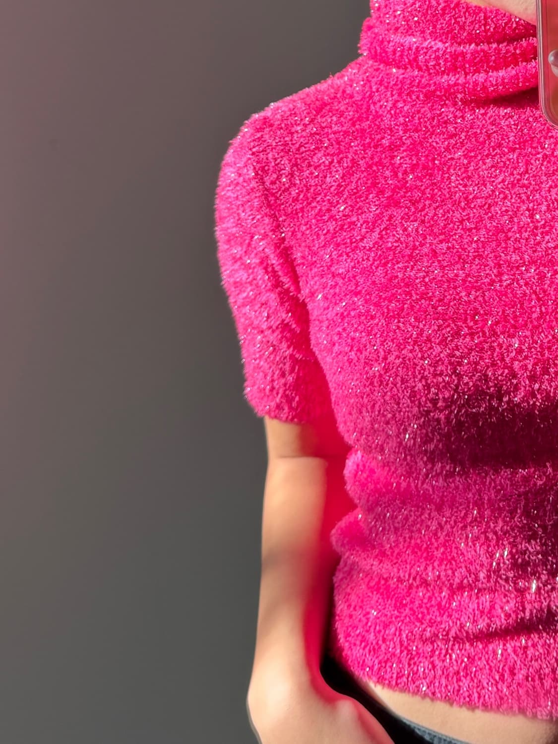 일본빈티지 핫핑크 반팔 터틀넥스웨터 상품이미지3