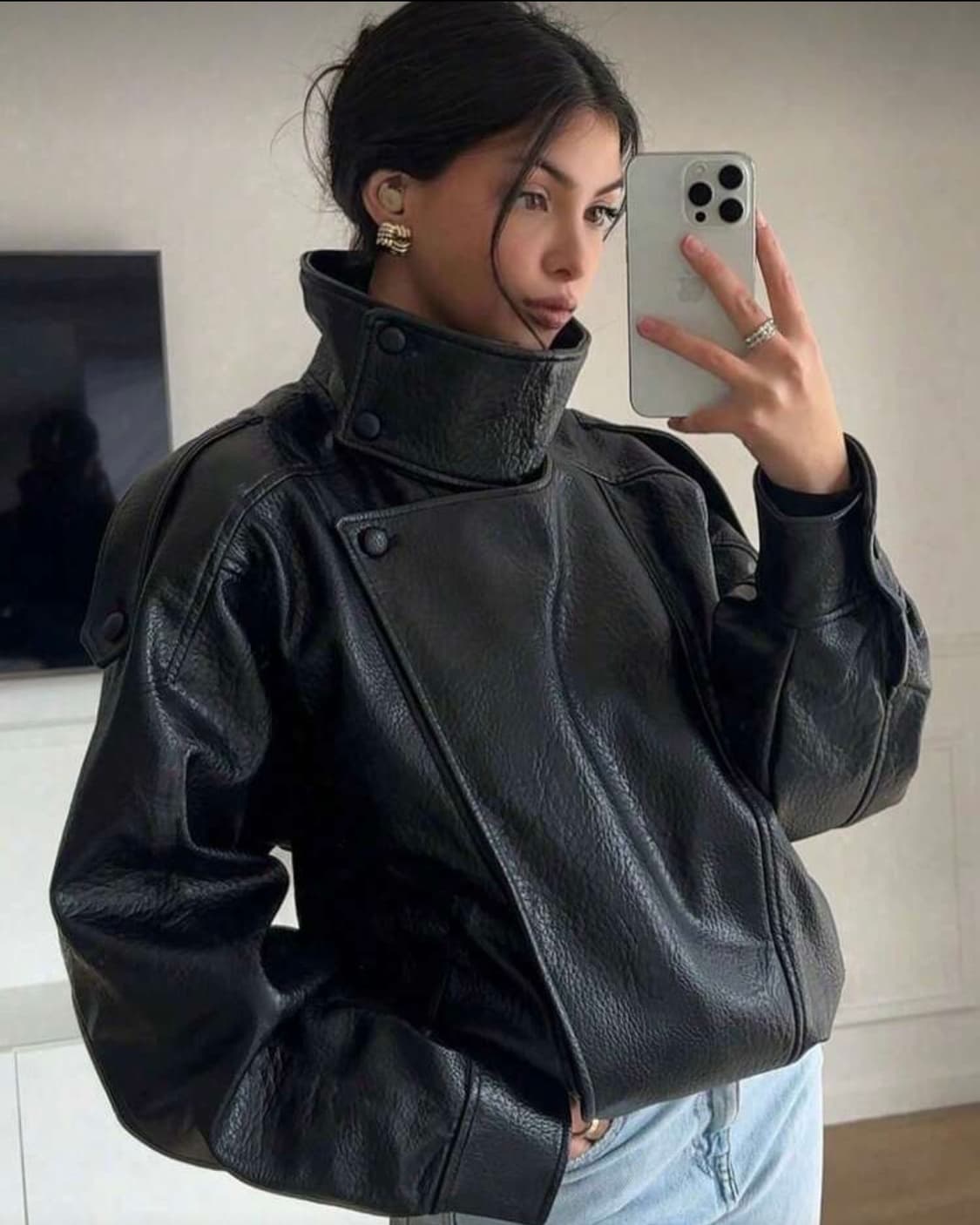 여성용 블랙 가죽 재킷 / M 상품이미지2