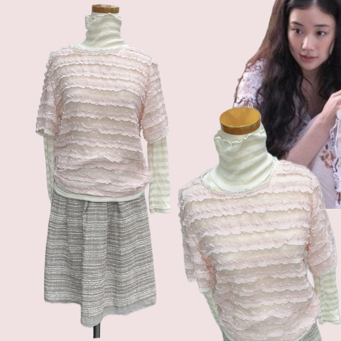 🎀하구미의 히메갸루 러블리 코디세트🎀 공주 블라우스 스커트 핑크 상품이미지2