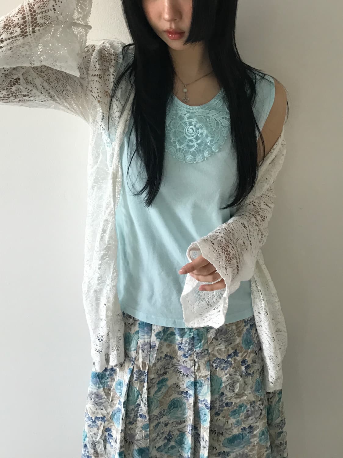 Lace Embroidery Sleeveless Top(Mint) 상품이미지3