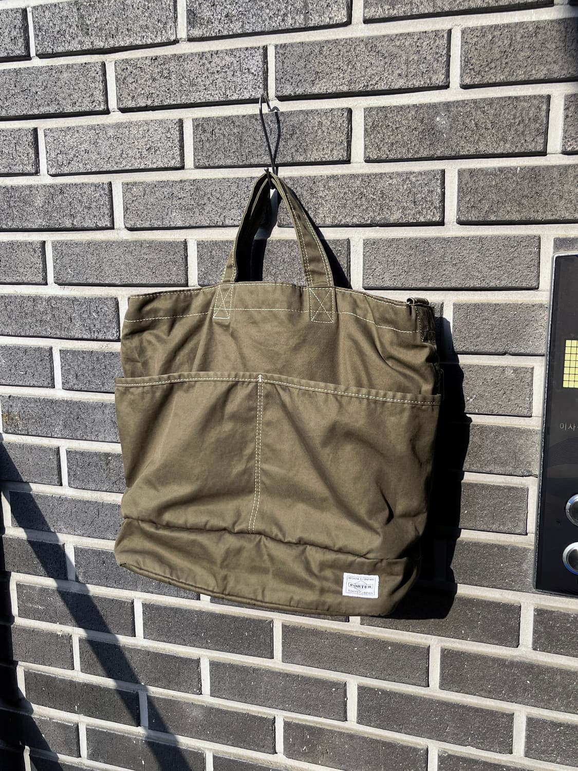 Porter 포터 화이트 스티치 코튼백 올리브 그린 상품이미지1