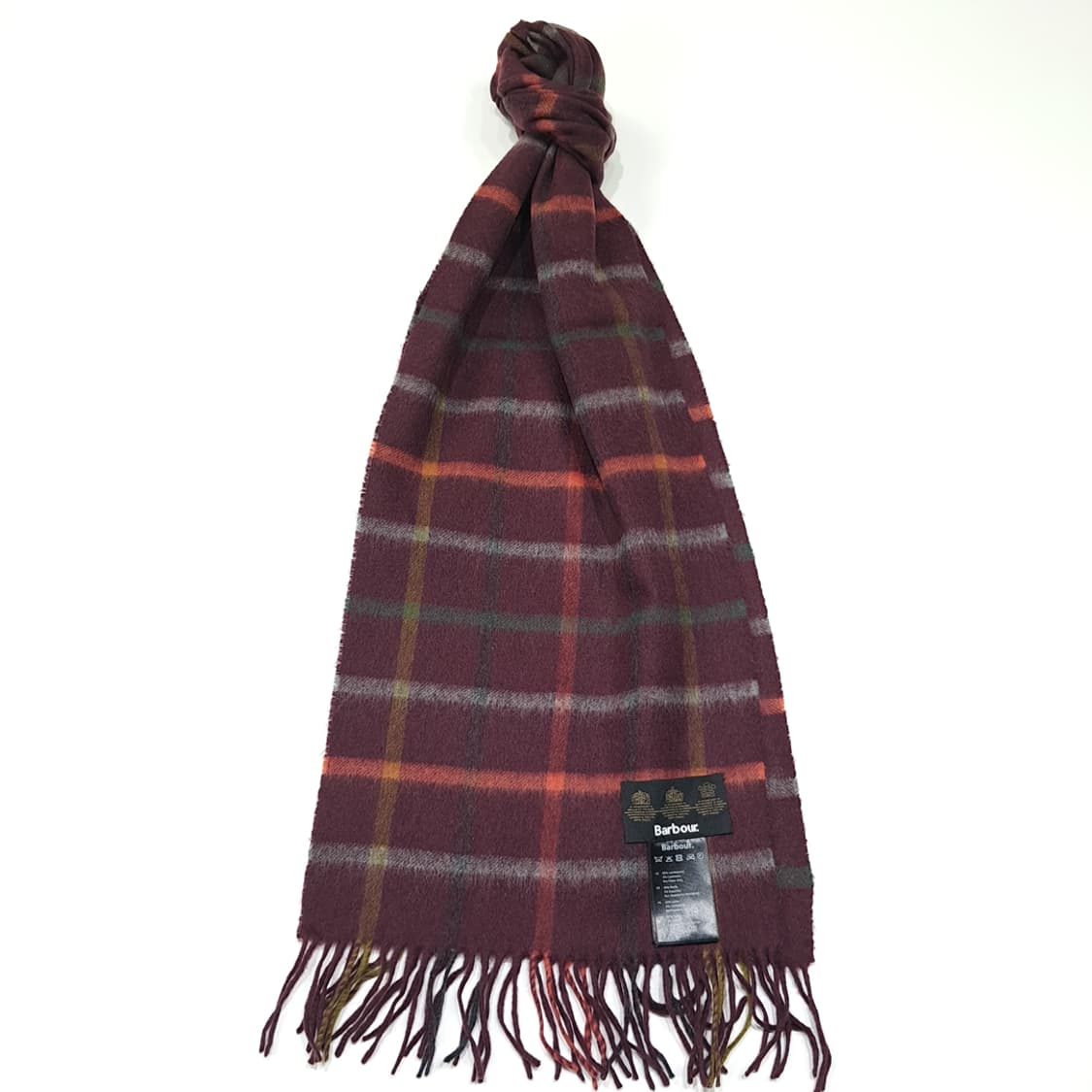 MX498 바버 울캐시미어 타탄체크 버건디 머플러 목도리 상품이미지1