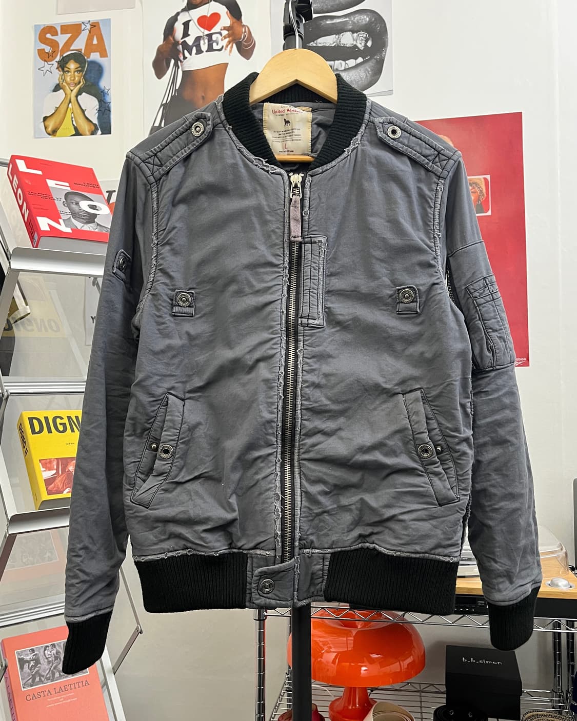 올드 빈티지 코튼 블루종 자켓 그레이 상품이미지5