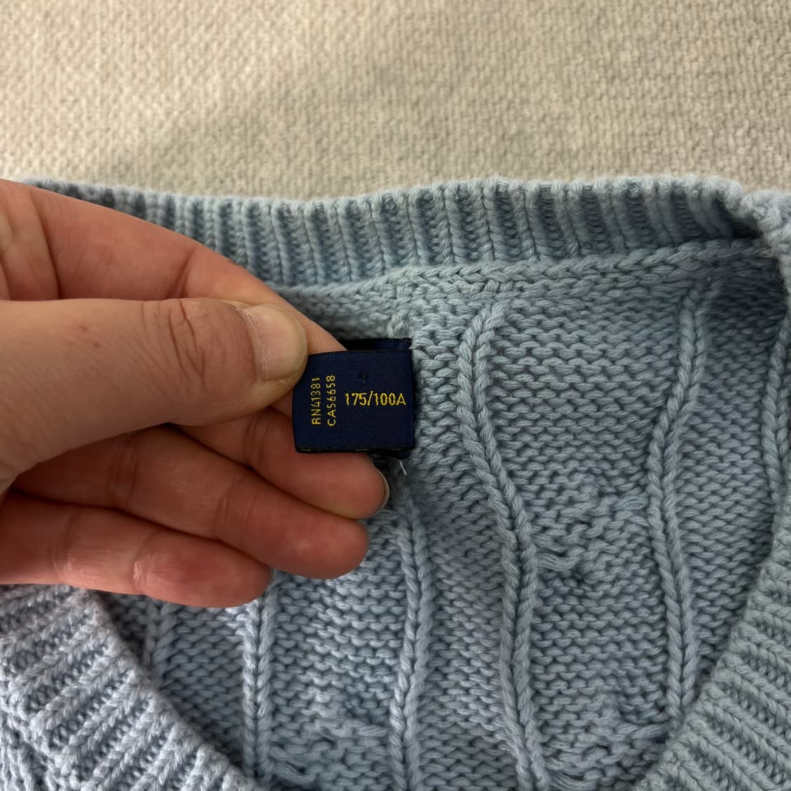 W 100 폴로랄프로렌 스카이블루 꽈배기 가디건 상품이미지4