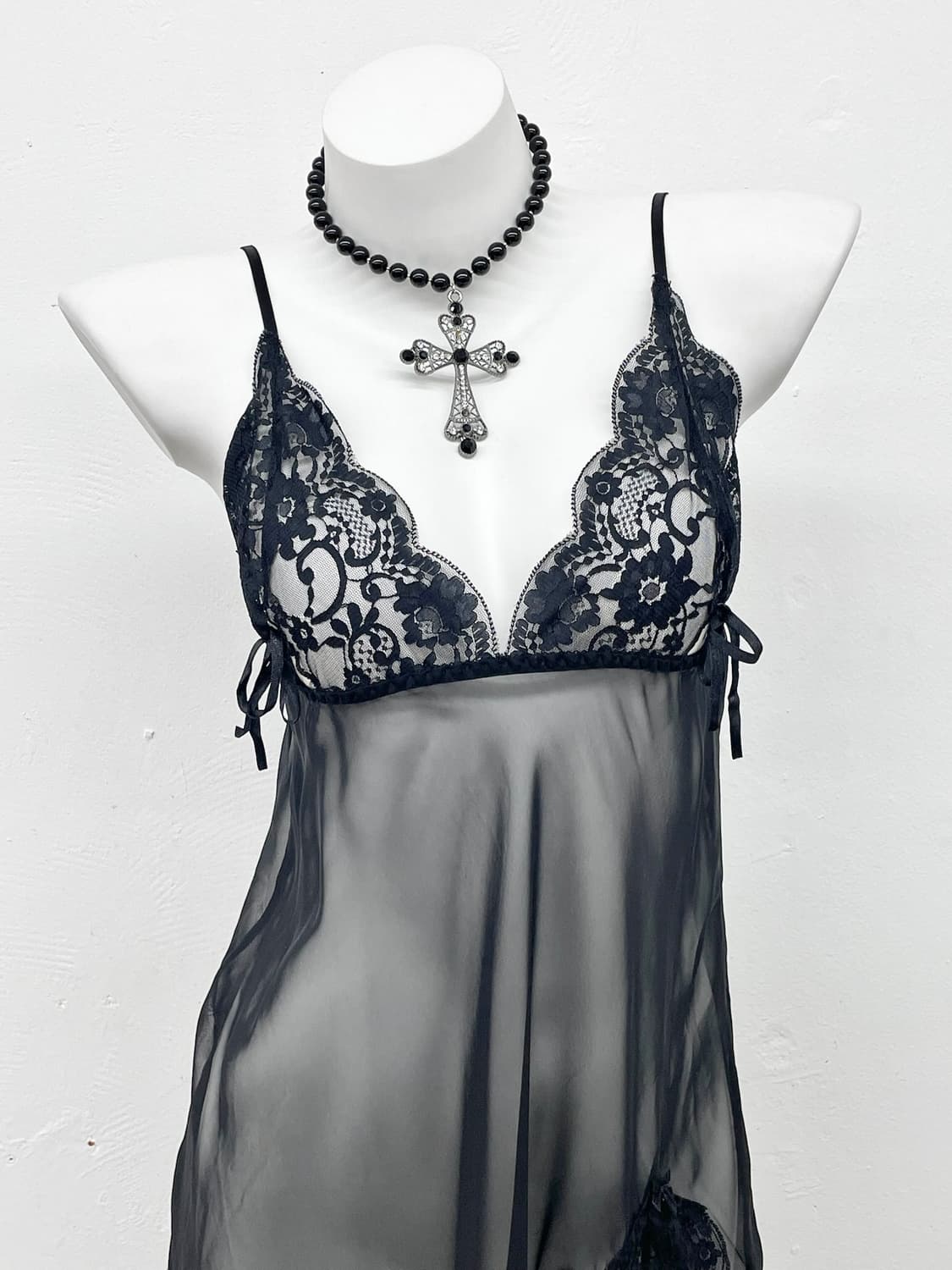 블랙 고딕 시어 레이스 슬립 상품이미지2