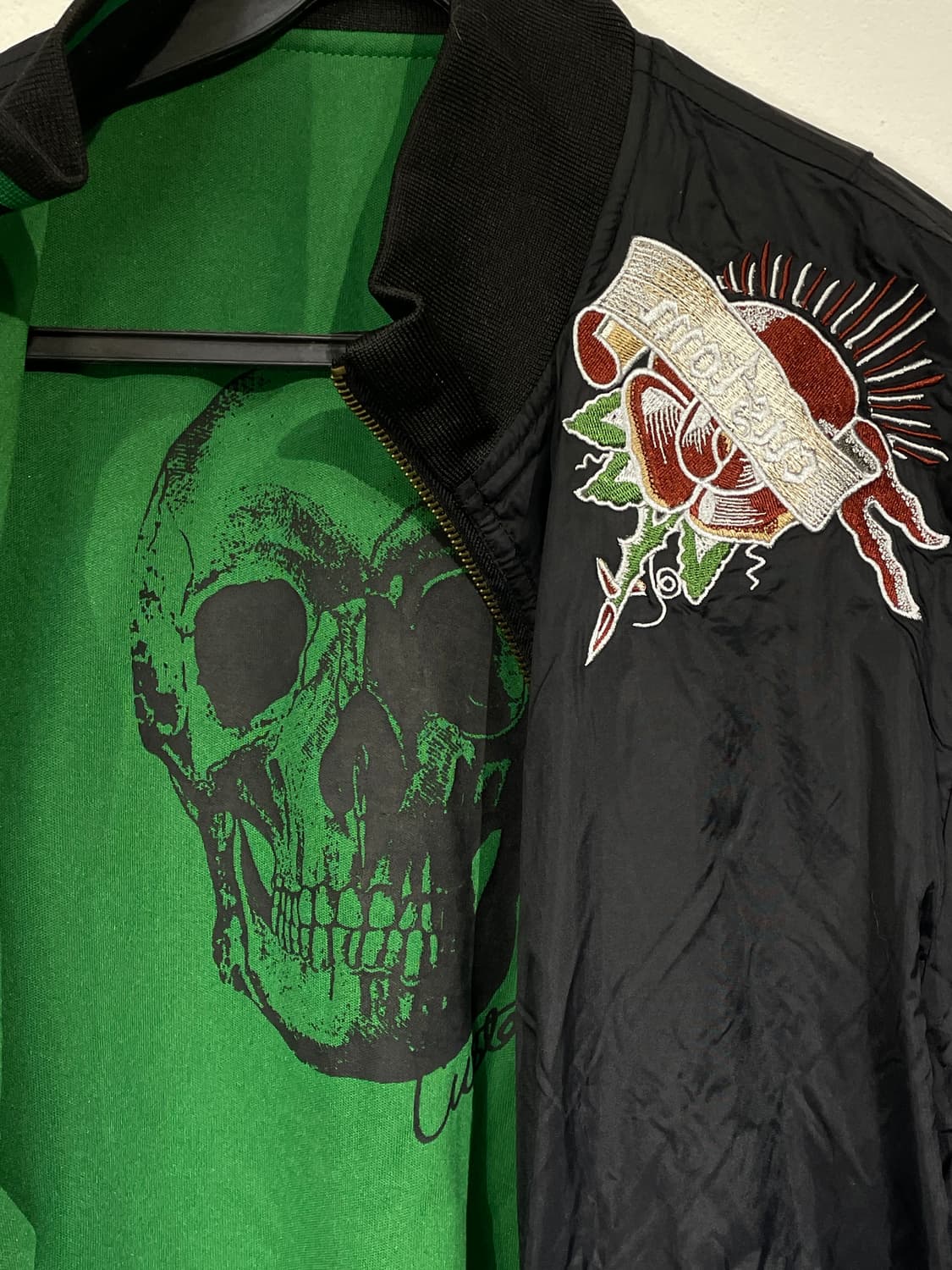 일본빈티지 양면 스카잔 해골 자수 프린팅 스카쟌 자켓 L 상품이미지8