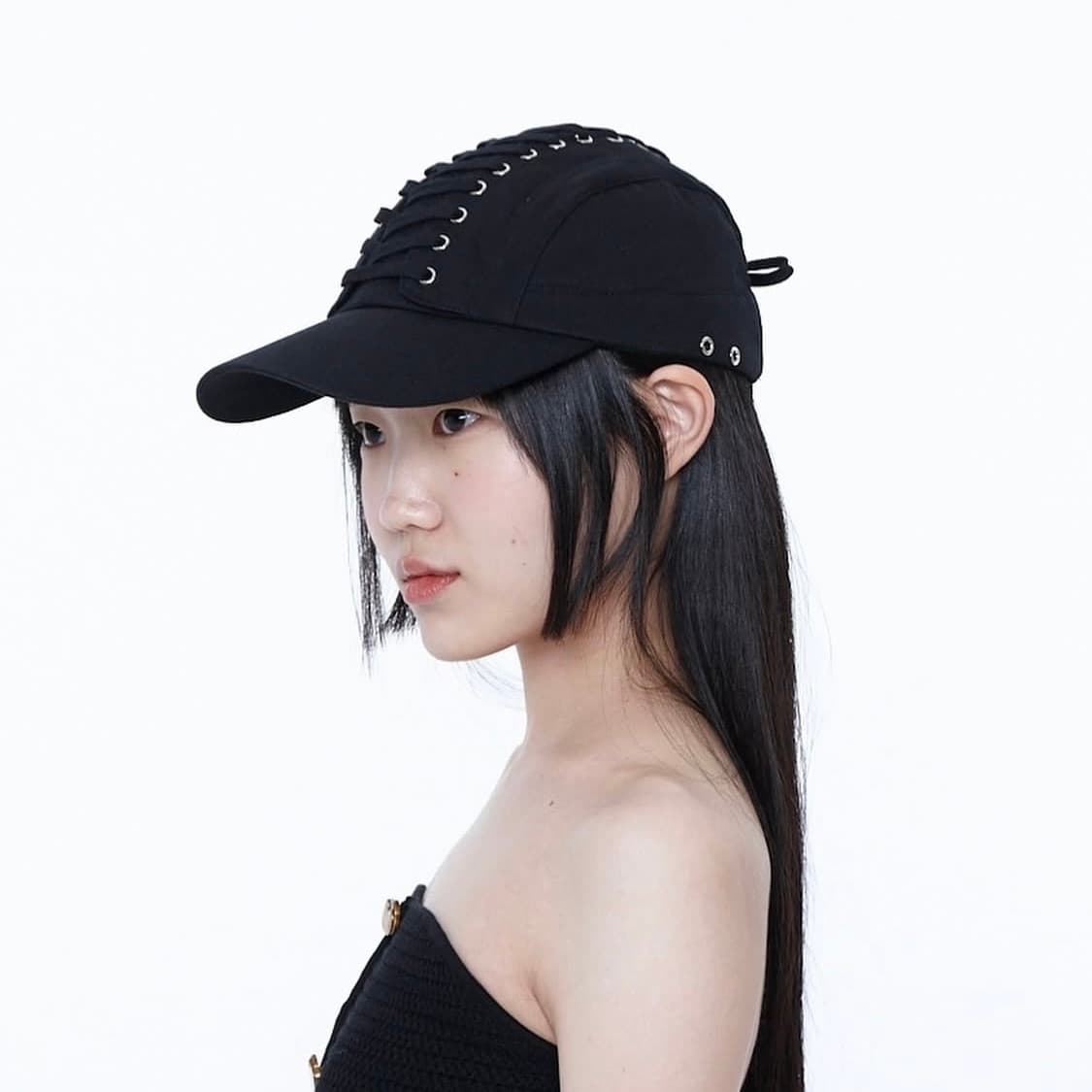 yquici 이퀴시 아일렛 레이스 캡 블랙 상품이미지7