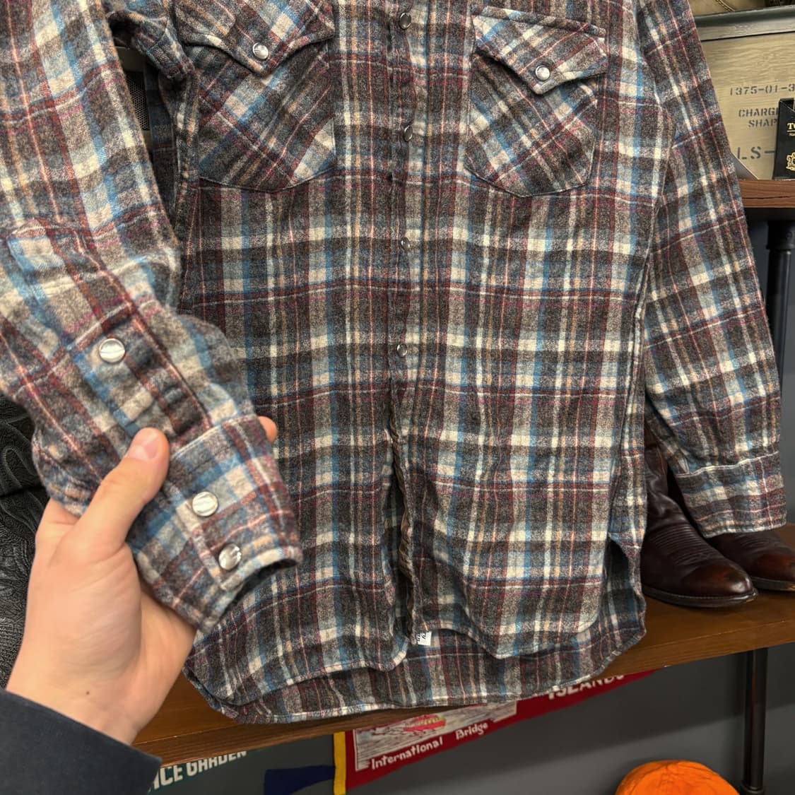 70s 펜들턴 퓨어 버진울 플란넬 체크 웨스턴 셔츠 N448 상품이미지4