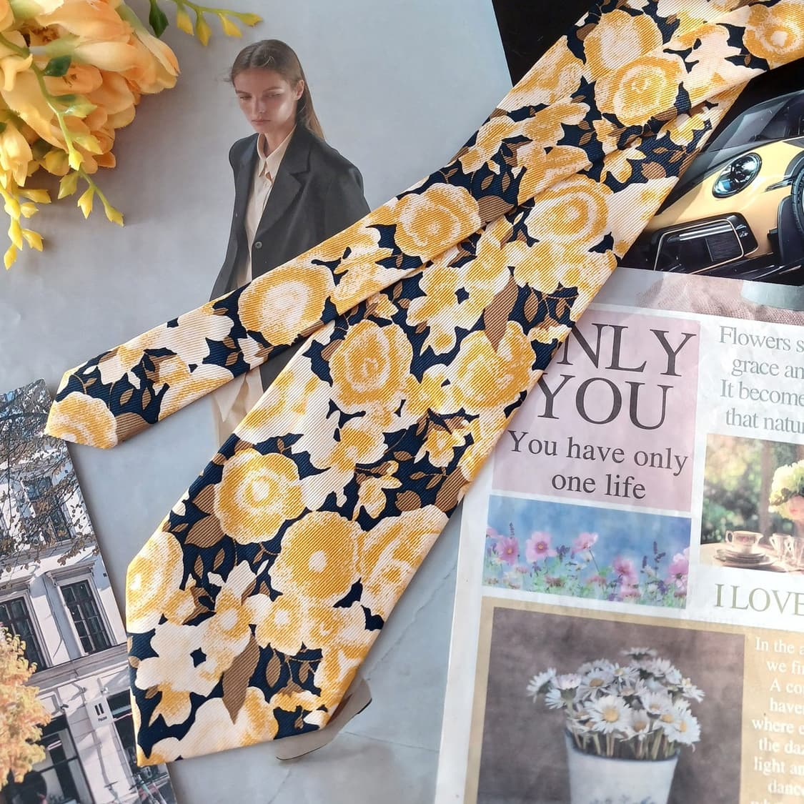 아쿠아스큐텀 실크 옐로우 플라워 넥타이 9.9cm A+등급 A19454
 상품이미지3