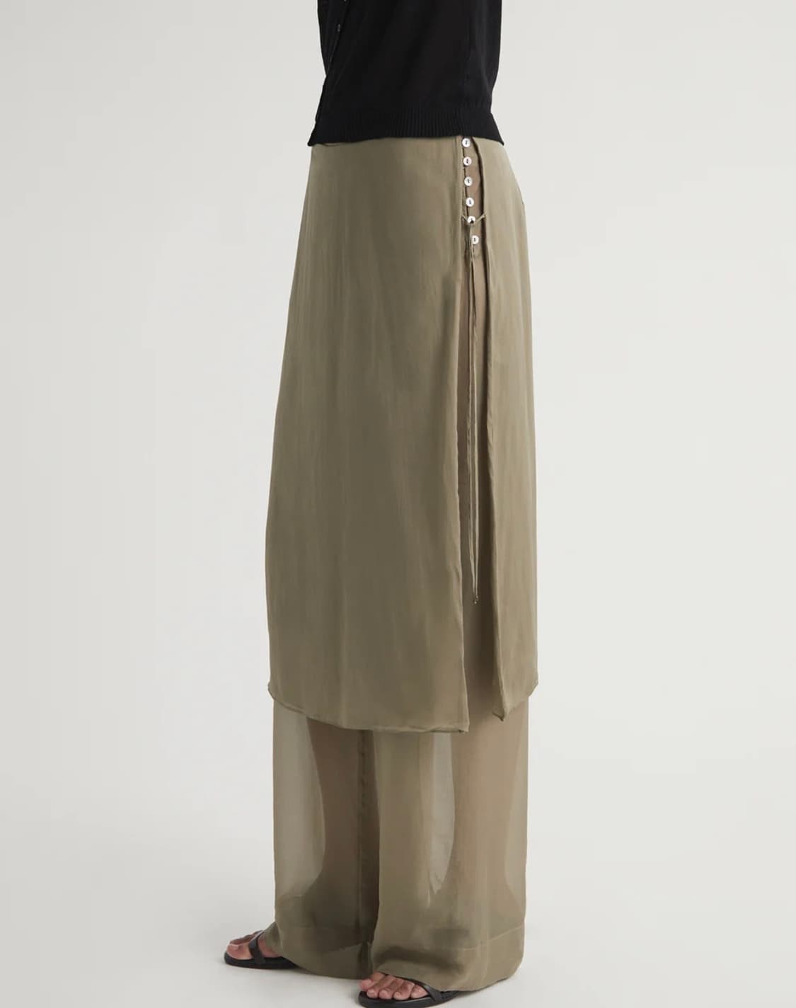 [34,36,38]팔로마울 Low Silk Archi 스커트 팬츠/카키 상품이미지1