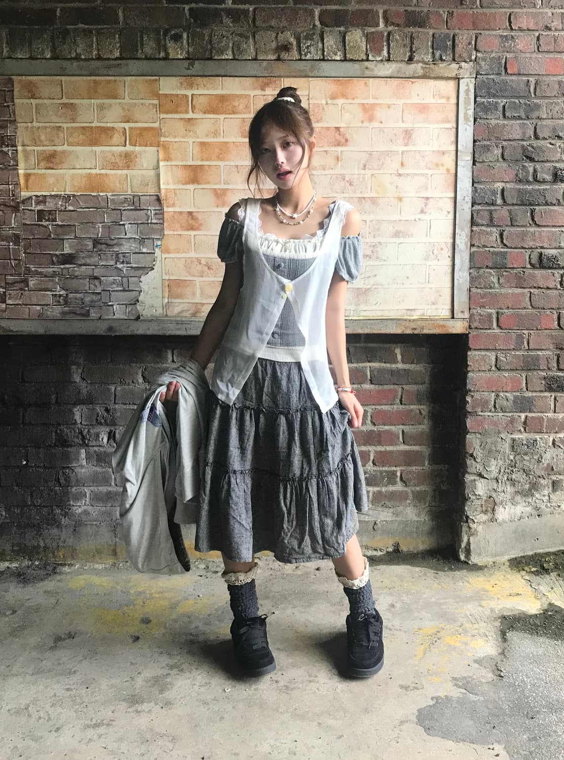 빈티지 무채색 그레이 모리걸 하구미 코디세트  상품이미지1