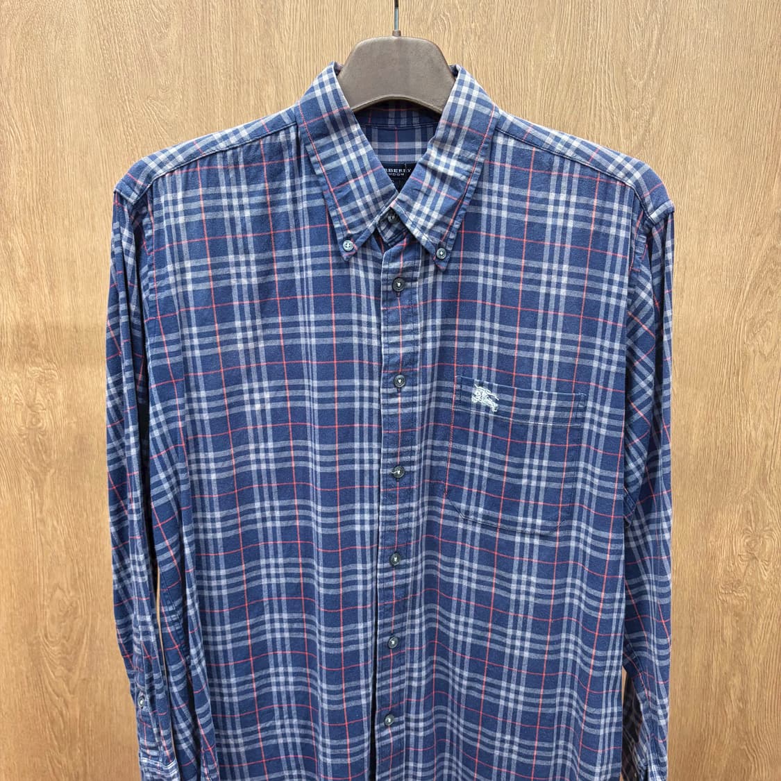 버버리 런던 코튼 스판 혼방 긴팔 셔츠 클래식 타탄 체크 디테일 네이비 상품이미지4