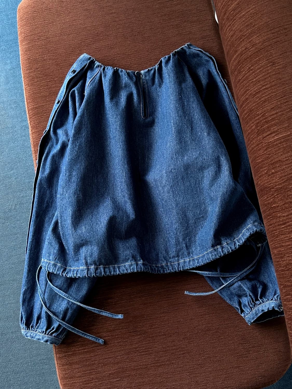 Design button sleeve cropped denim P/O 상품이미지5