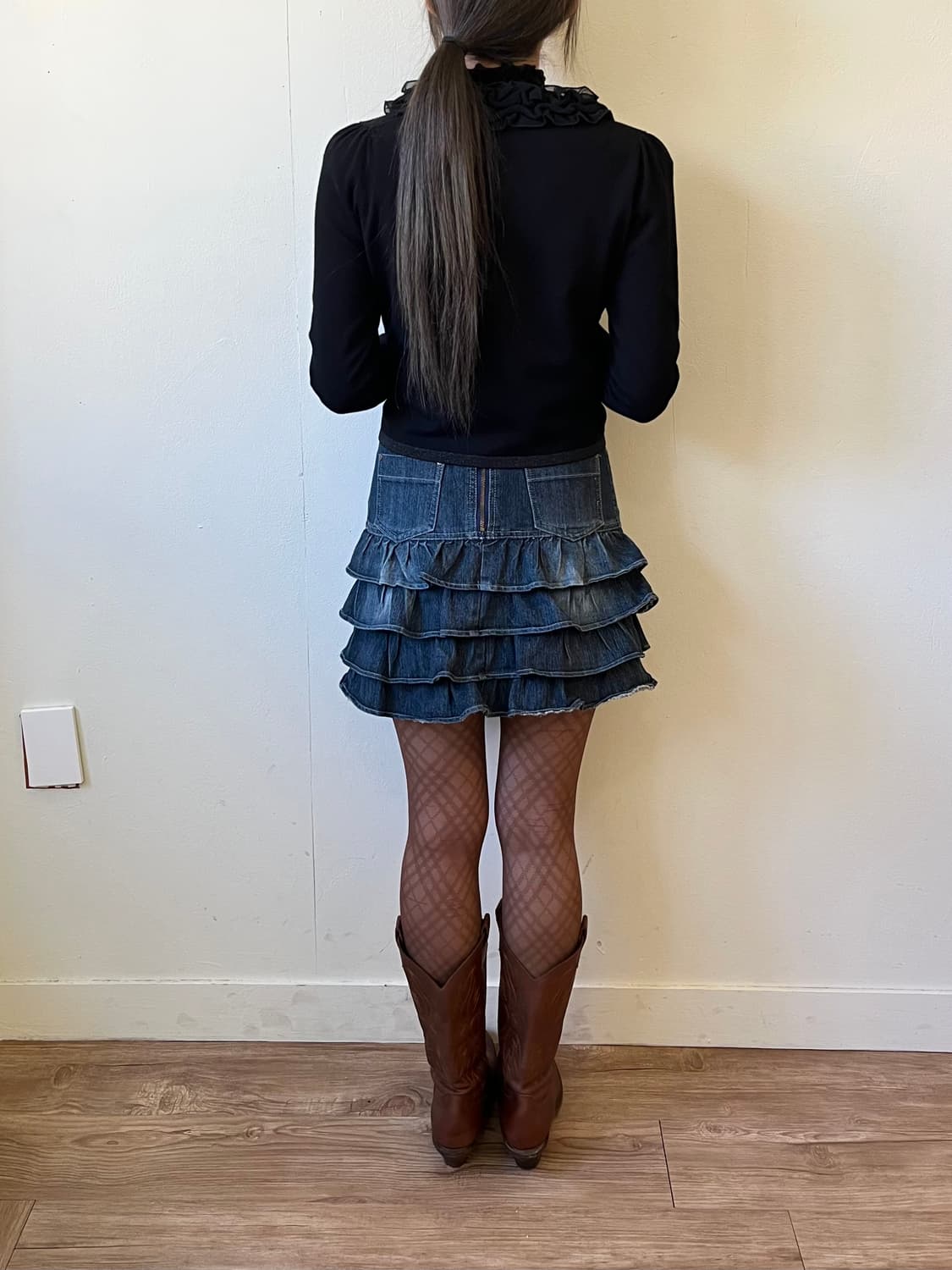 M-PREMIER 프릴 레이스 블랙 숏 가디건 상품이미지9