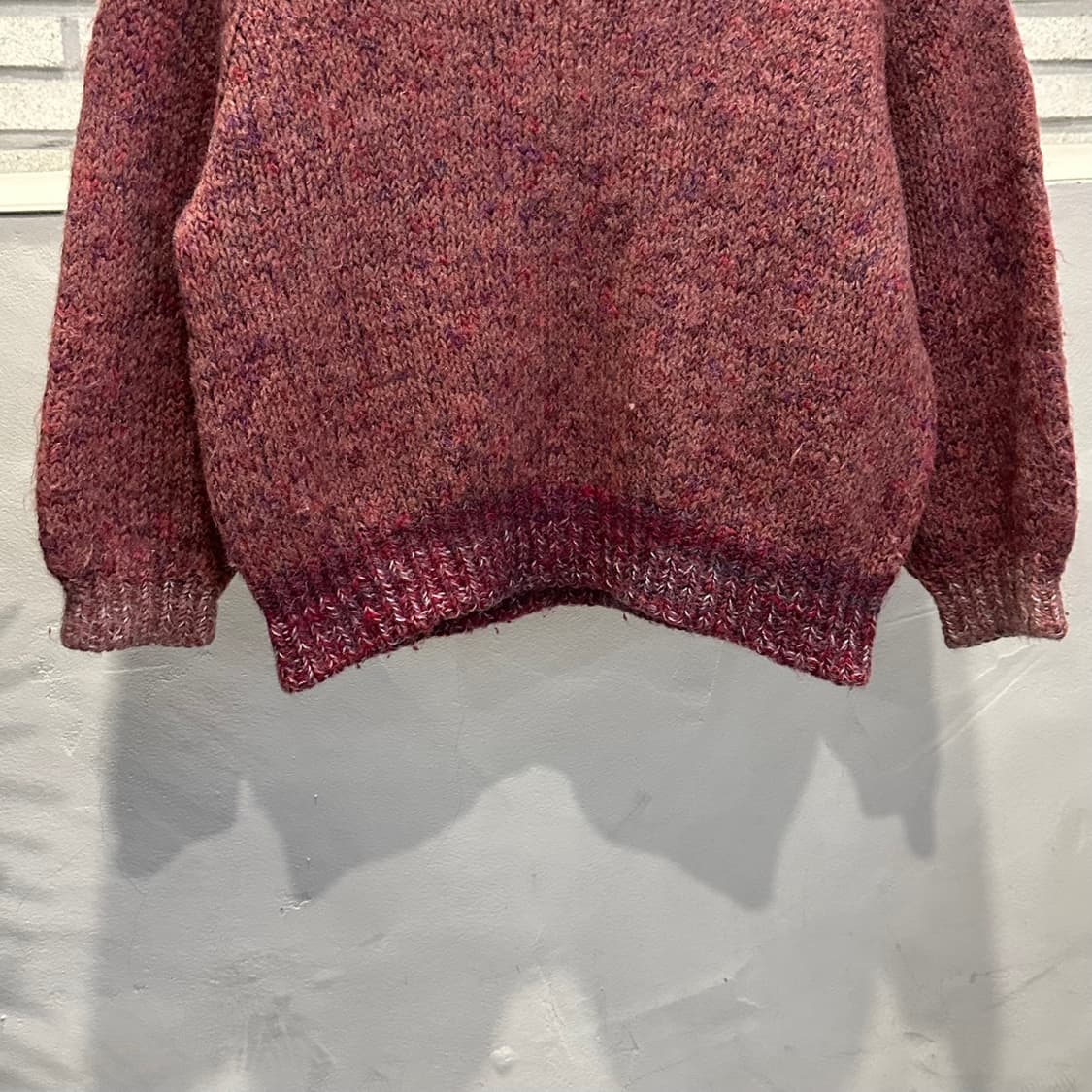 JPN VINTAGE 보카시 크롭 니트 라운드넥 7부 디테일 핑크 상품이미지5