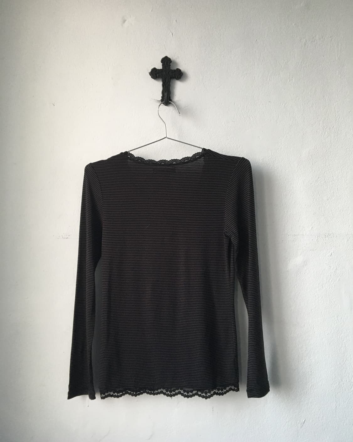 lace trimming stripe pattern sleeve 상품이미지3