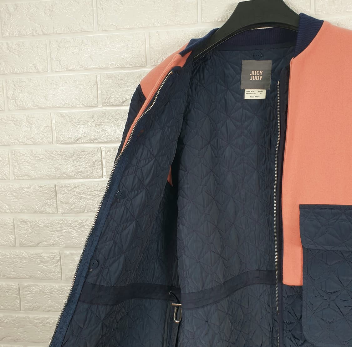 [90]쥬시쥬디 모직 배색 퀼팅 코트 상품이미지4