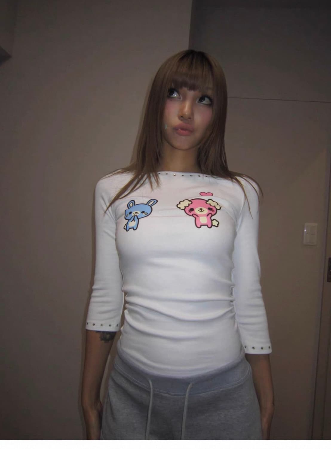 Srrybabe 슬리브 7부 긴팔티 슬림핏 y2k 키치 갸루 빈티지 상품이미지1