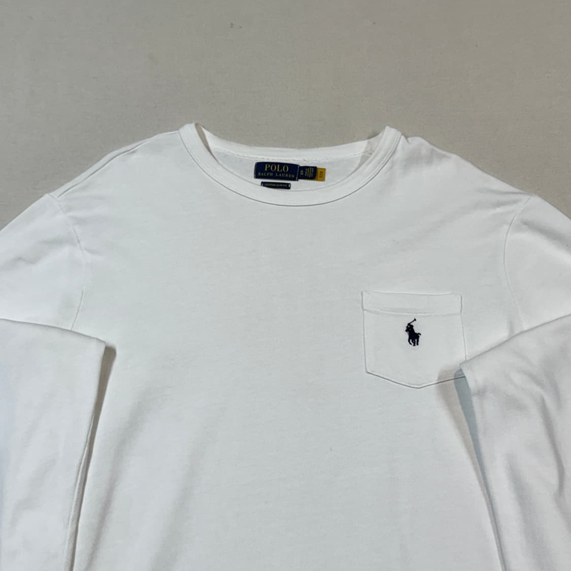 XL) 폴로 랄프로렌 화이트 포켓 긴팔 티셔츠 신형 큐알탭 상품이미지3