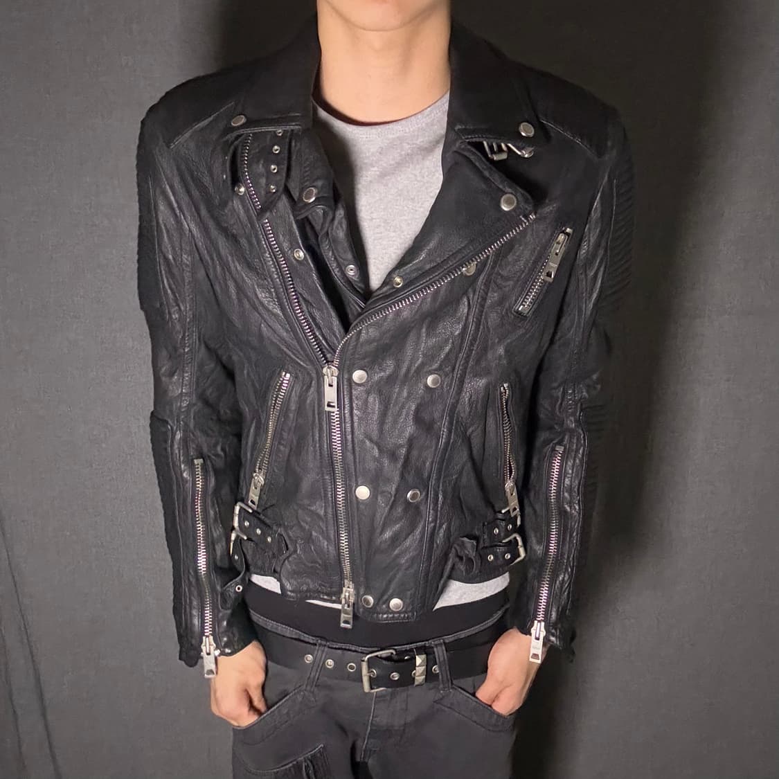 lamb skin slim fit rider jacket 상품이미지3