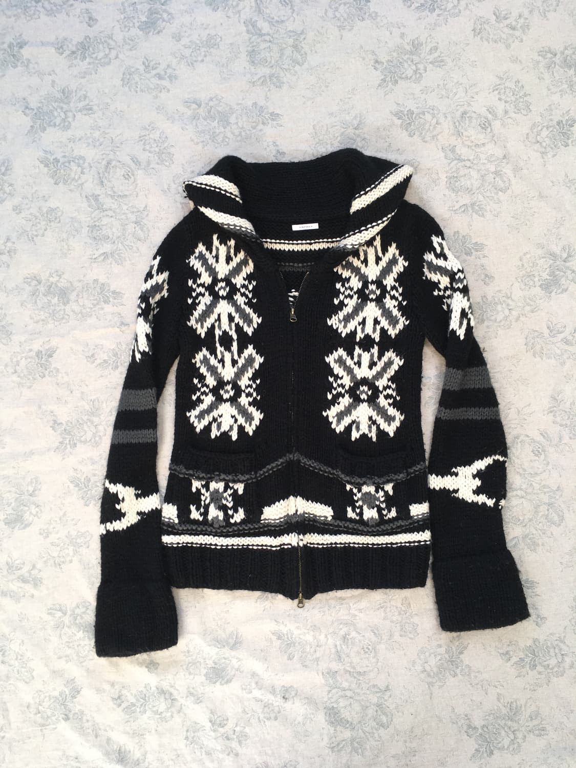 일본빈티지 코위찬 블랙 노르딕 패턴 집업 상품이미지5