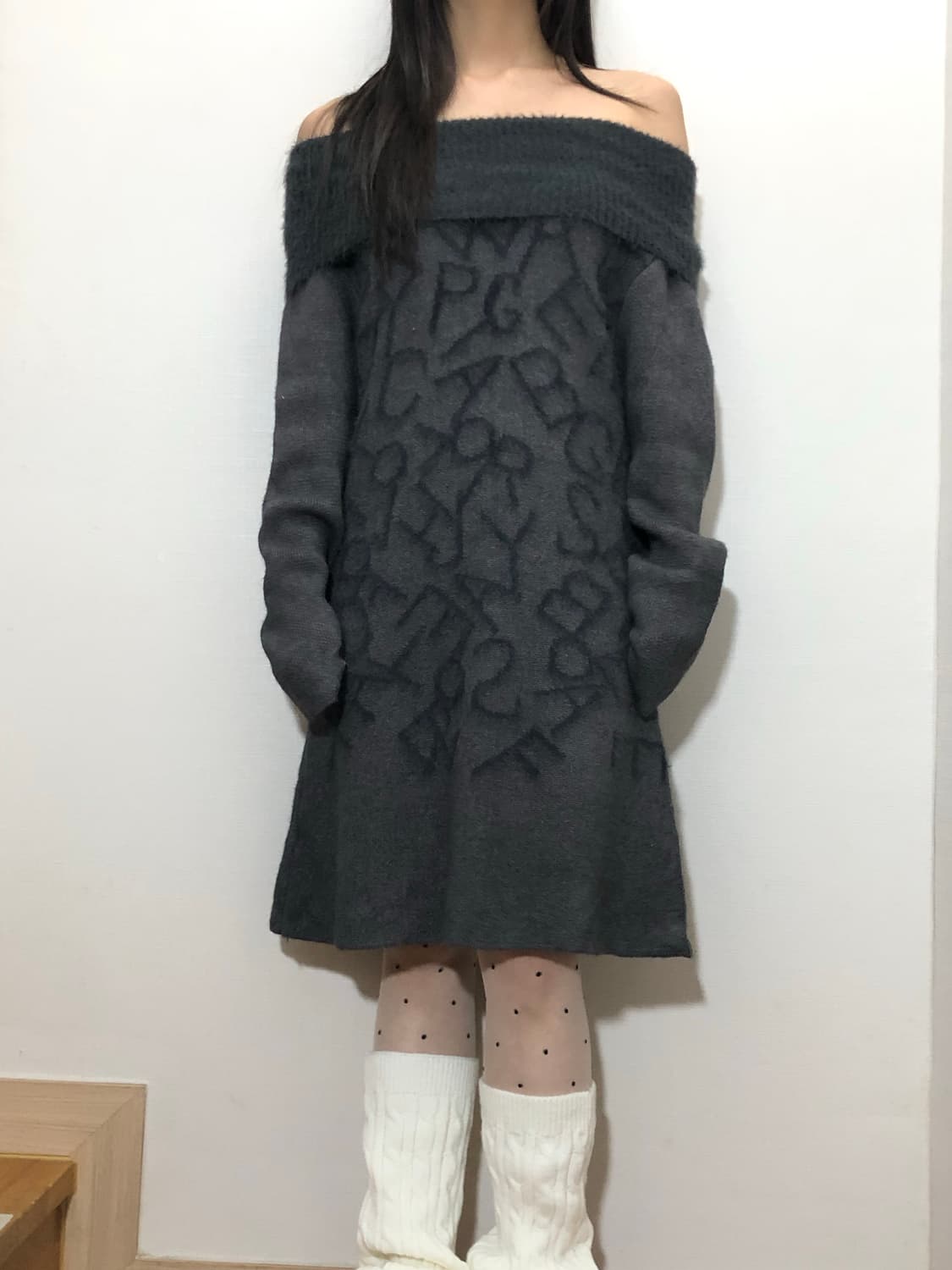 빈티지 그레이 오프숄더 니트 원피스 상품이미지2