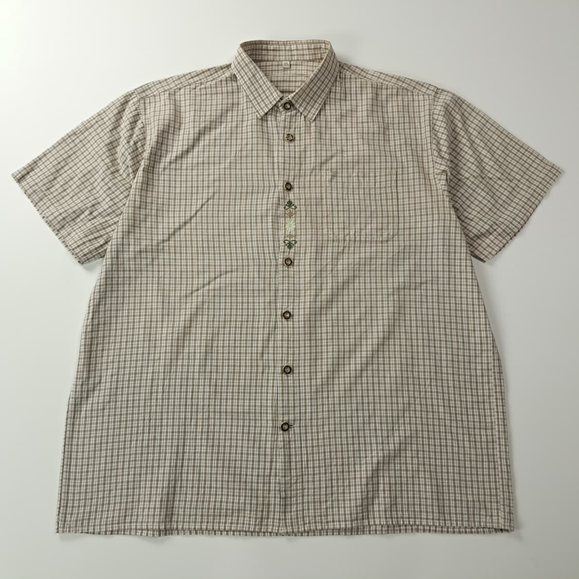 CK645 2XL 90s 독일판 바바리안 린넨 베이지 체크 반팔 셔츠  상품이미지1