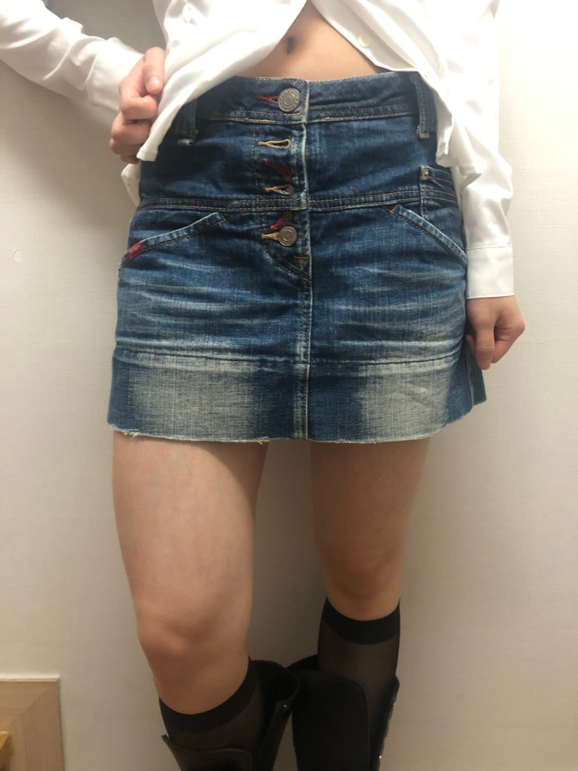 빈티지 데님 버튼 미니 스커트 상품이미지5