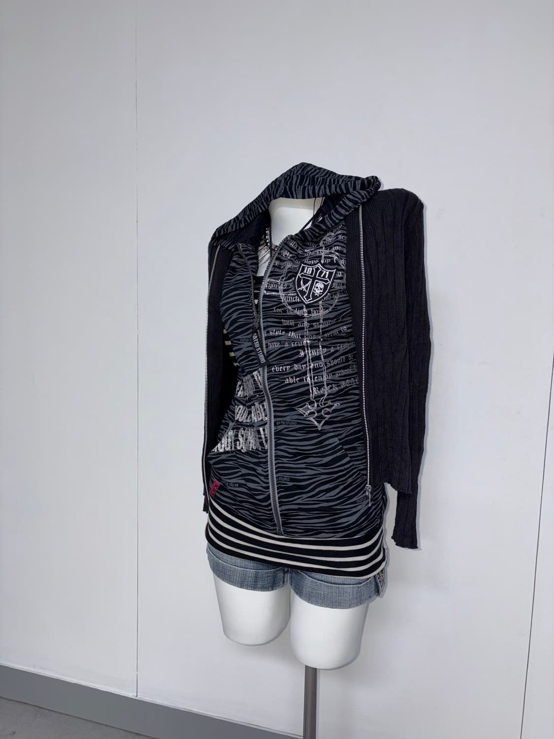 00s 갸루펑크 지브라 해골 & 십자가 글리터 4pcs 코디세트 상품이미지9