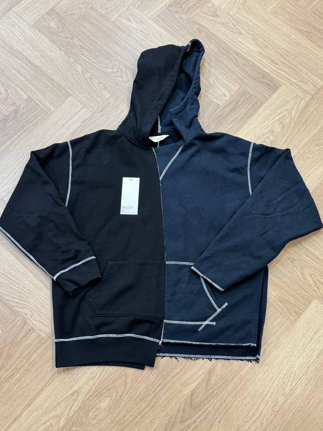 지에다 비대칭 후디 - 블랙 2사이즈 상품이미지3