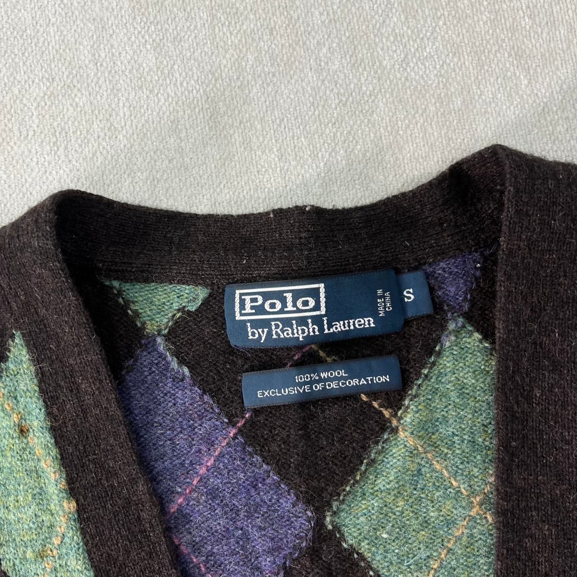 100 폴로 랄프로렌 아가일 패턴 램스울 엘보우패치 가디건 상품이미지2