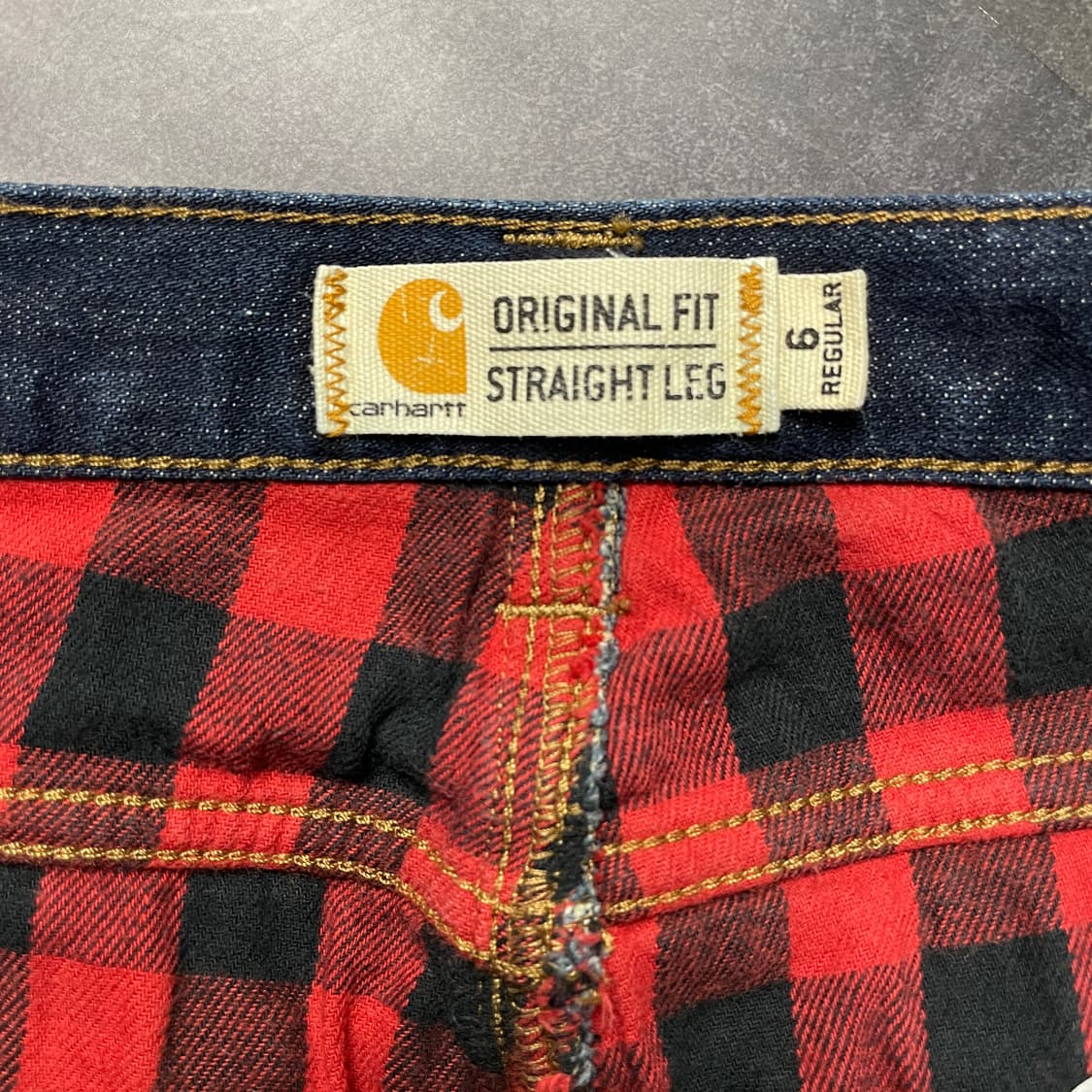 CARHARTT 칼하트 체크 플란넬 인디고 데님 워크 팬츠 A00877 상품이미지9