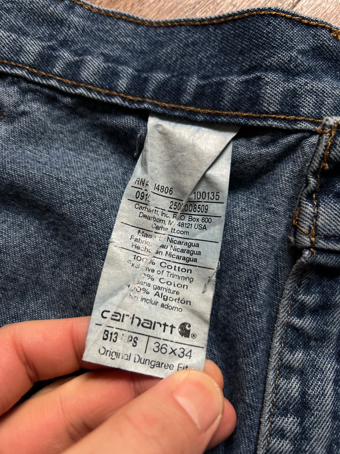 [36]칼하트 USA 덩가리핏 빈티지 워싱 싱글니 카펜터 워크 데님 팬츠 상품이미지8