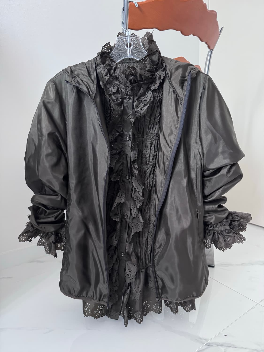 Eent’sssssss 펀칭레이스 블라우스, 후드 집업 세트 S 상품이미지1