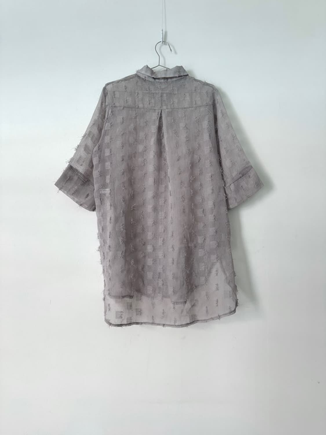 Sheer feather collar shirt / grey 상품이미지8