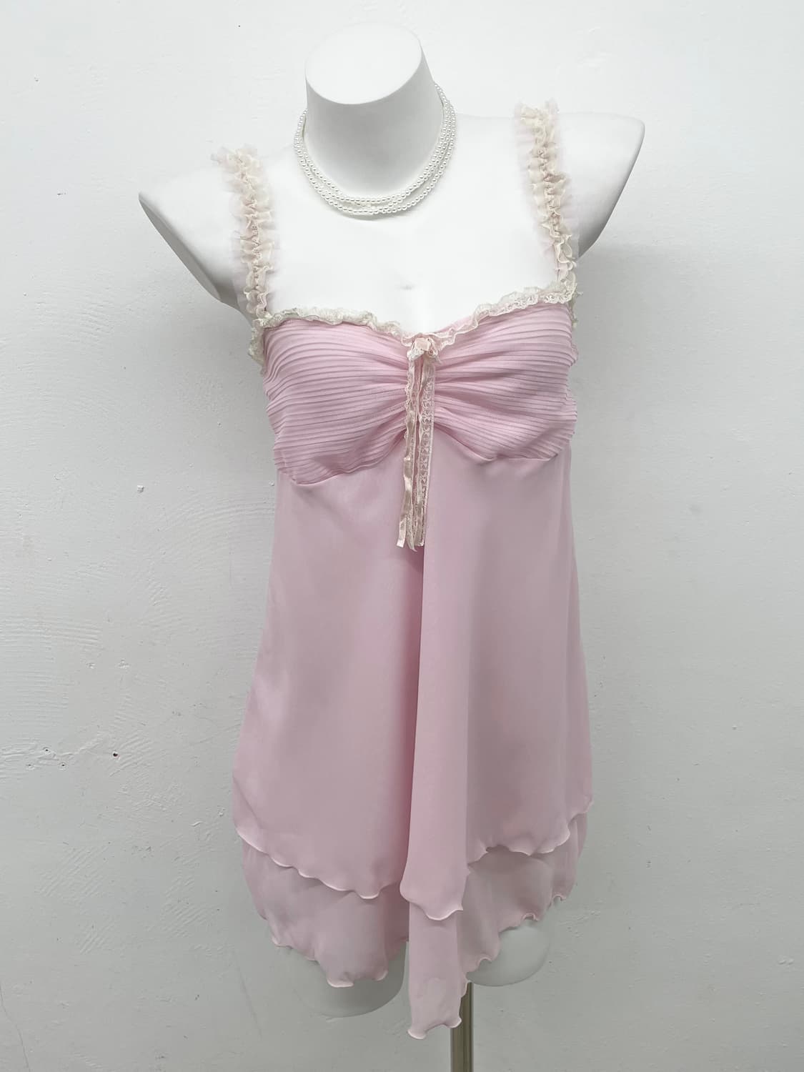 핑크 히메갸루 셔링 레이스 슬립 상품이미지1