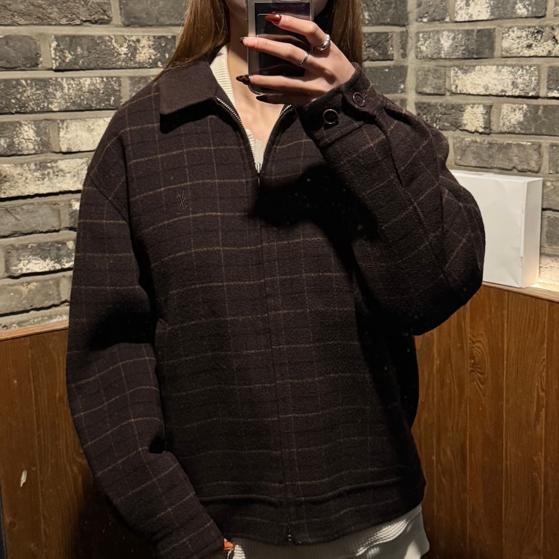 L) YSL 입생로랑 브라운 양털 퍼 울 코트 자켓 상품이미지10