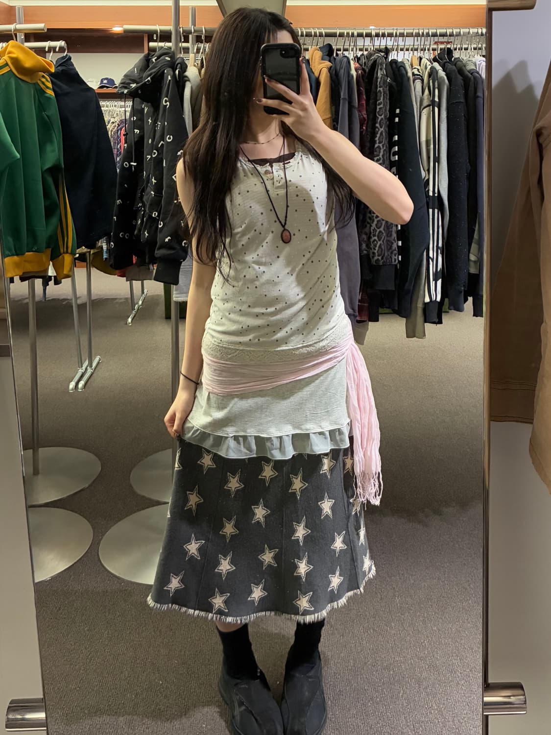 L)Japanese vintage 여성 별무늬 레이스 나시 상품이미지1