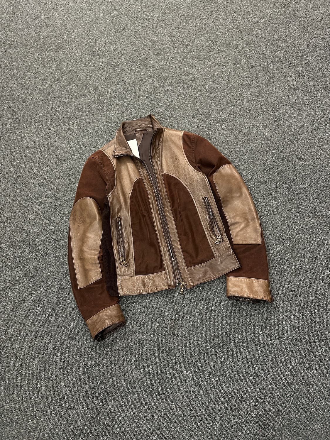 재패니즈 빈티지 니트 가죽자켓 브라운 상품이미지2