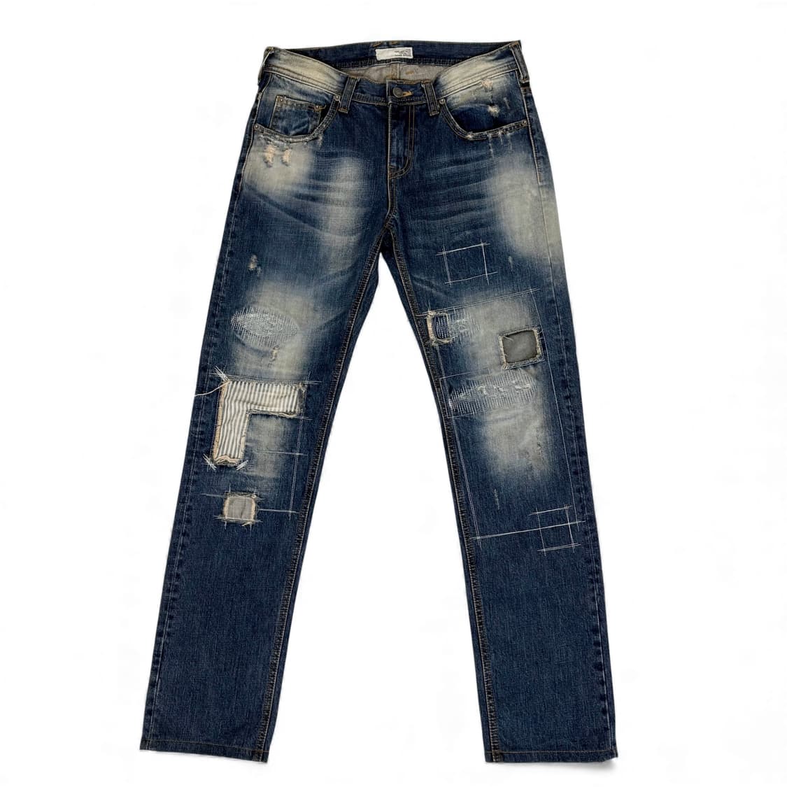 허 데님 huh denim 니들 워크 패치 워싱 데님 팬츠 상품이미지3