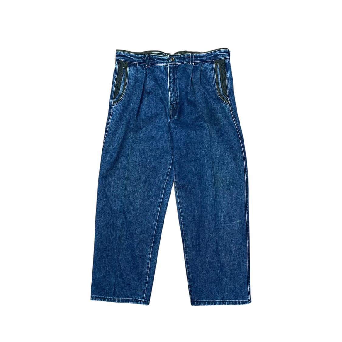 90s 미쏘니 스포츠 레더 디테일 플리츠 데님팬츠 상품이미지2