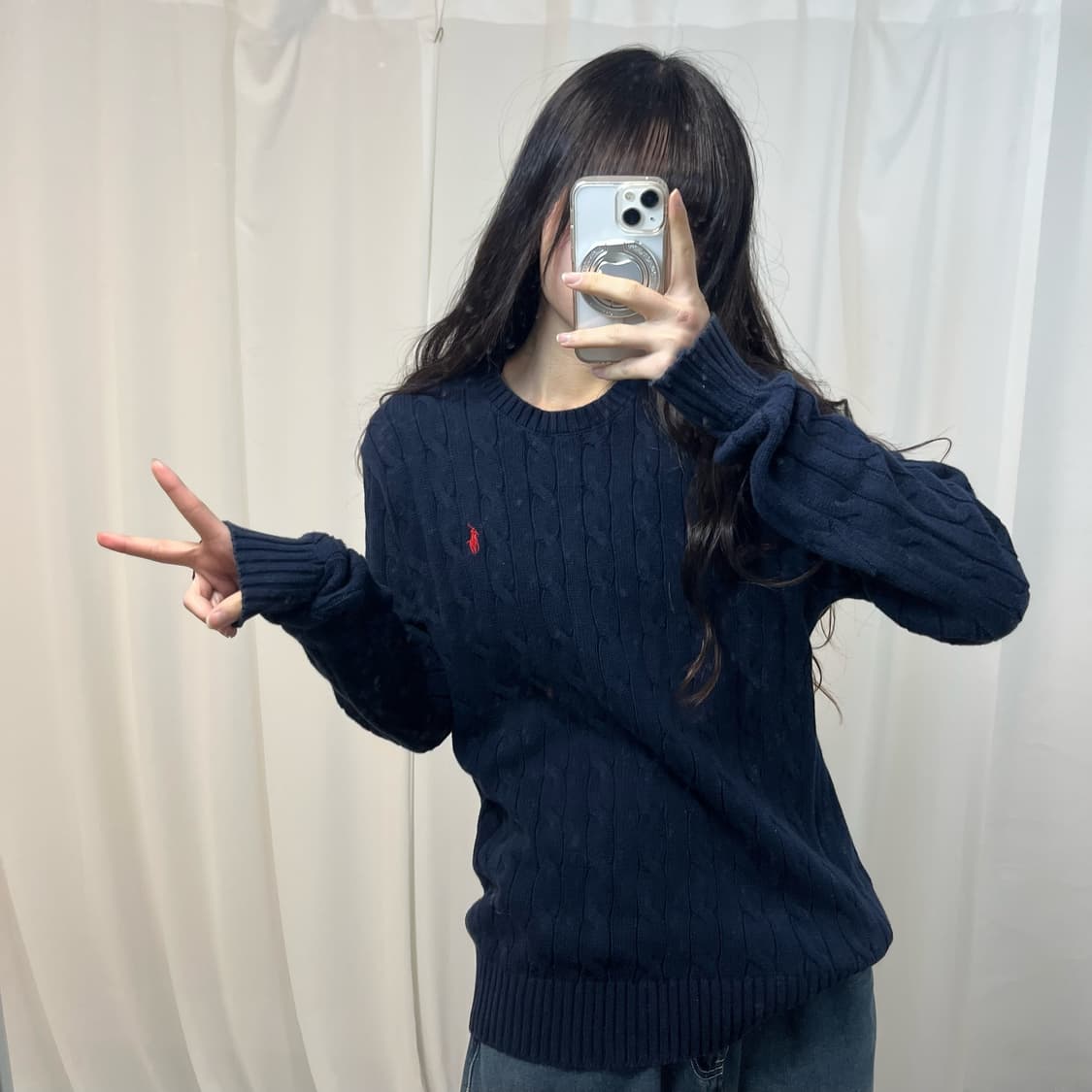 Polo Navy Cable Knit Sweater 상품이미지2